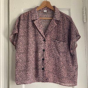 Mei semi sheer leopard print pink and black button down top